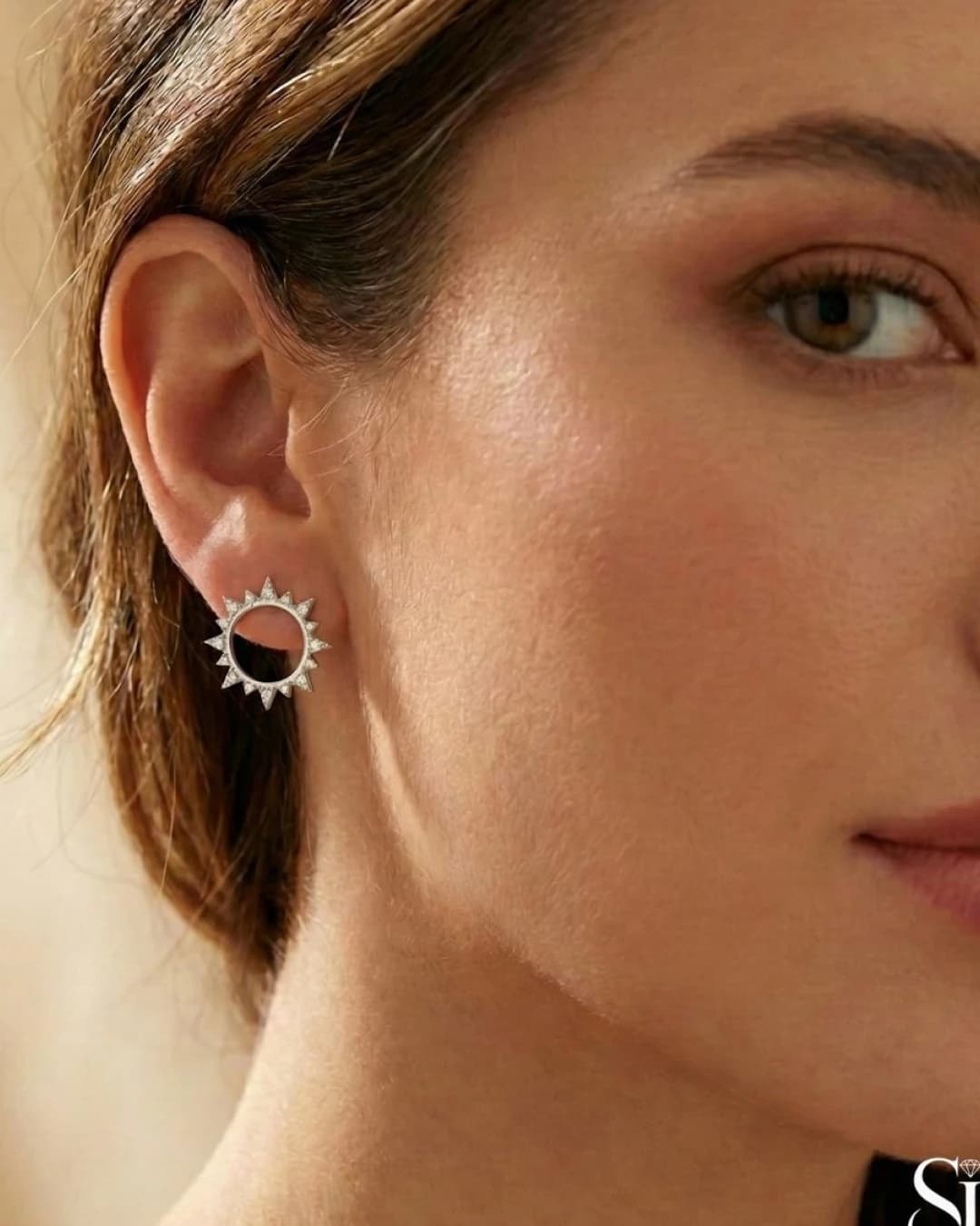 Radiant Solstice Stud Earrings – 925 Sterling Silver — model