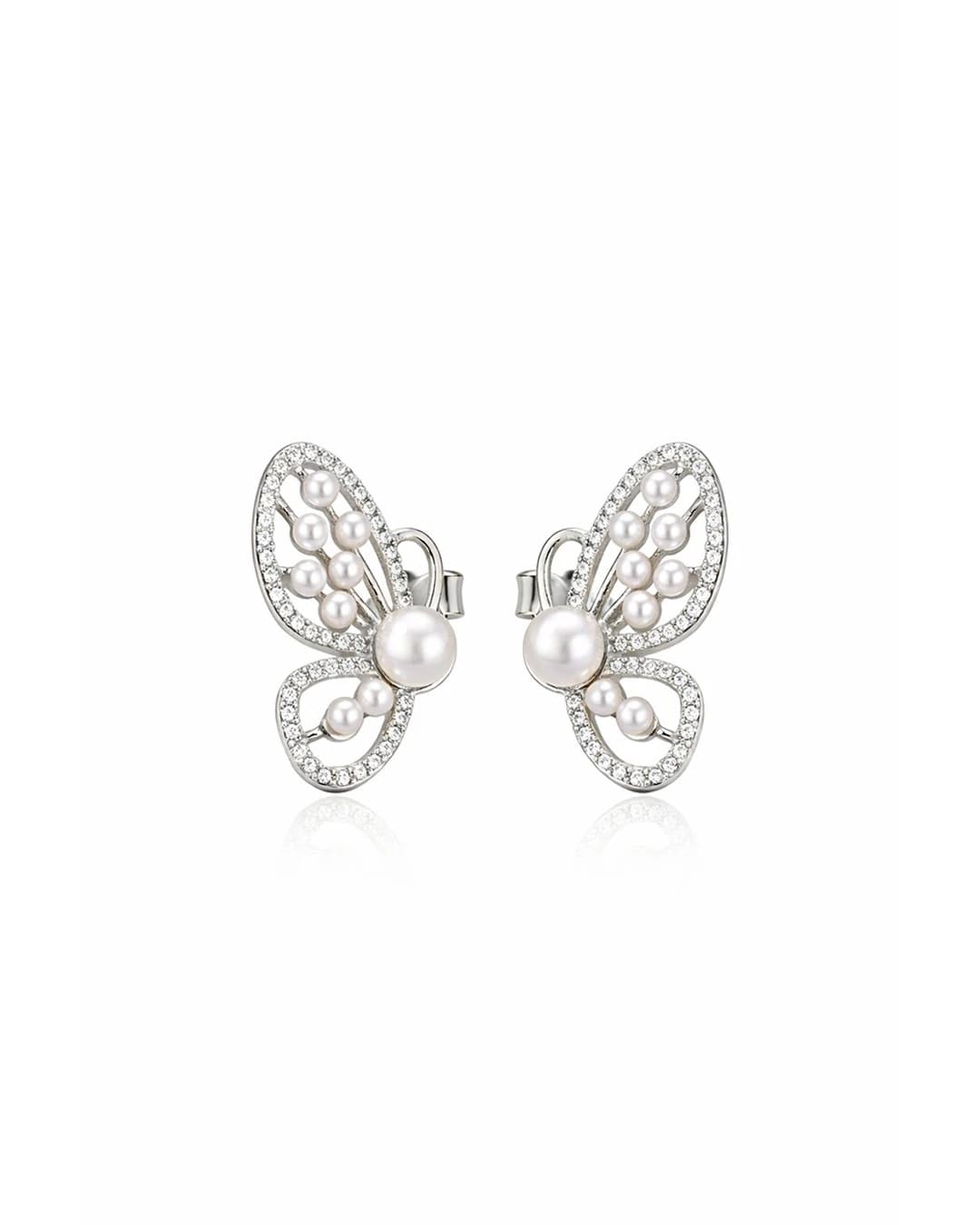 Graceful Butterfly Pearl Stud Earrings – 925 Sterling Silver